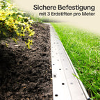Gerade Beeteinfassung wird mit Erdstiften sicher im Beet befestigt