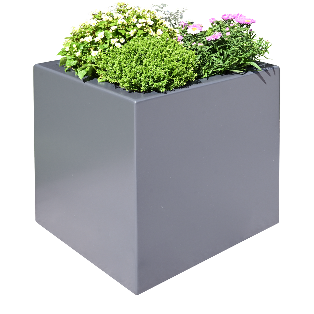 Pflanzkübel Clarus mit grünen Blumen bepflanzt