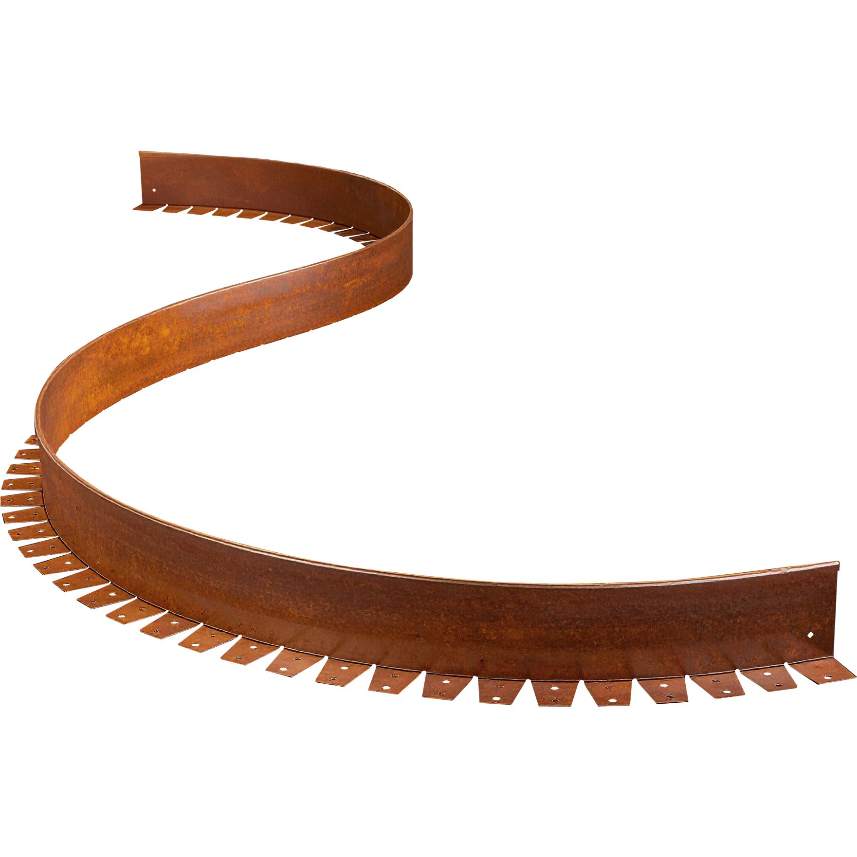 Flexible Rasenkante aus Cortenstahl mit Auflageschenkel für gerundete Beeteinfassungen