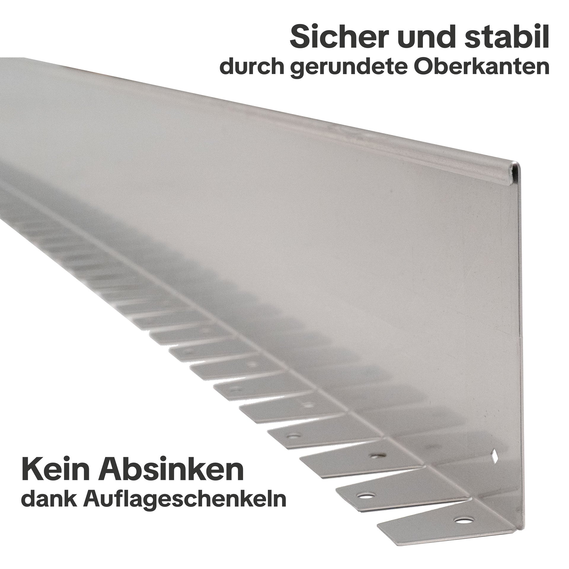 Die flexible Rasenkante ist sicher und stabil durch gerundete Oberkanten, kein Absinken dank Auflageschenkeln