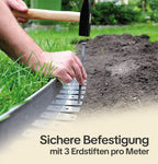 Sichere Befestigung der flexiblen Beeteinfassung mit Erdstiften