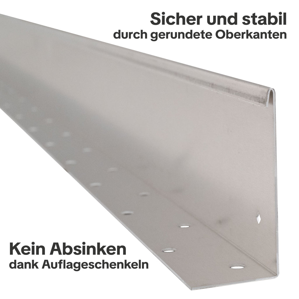 Die gerade Beeteinfassung ist sicher durch abgerundete Oberkanten und sink nicht ab dank Auflageschenkel