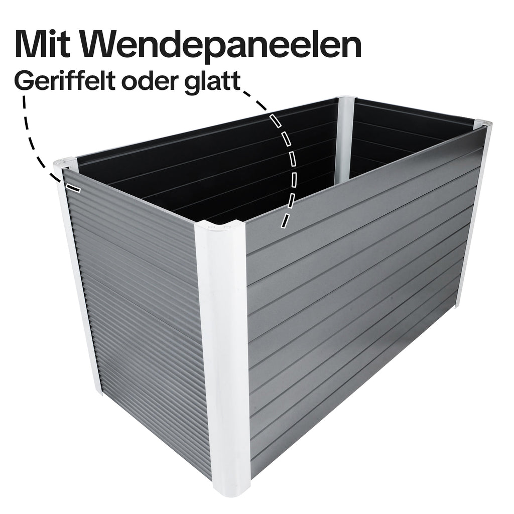 Hochbeet Janus mit Wendepaneelen glatt oder geriffelt in Anthrazit mit gerundeten Ecken