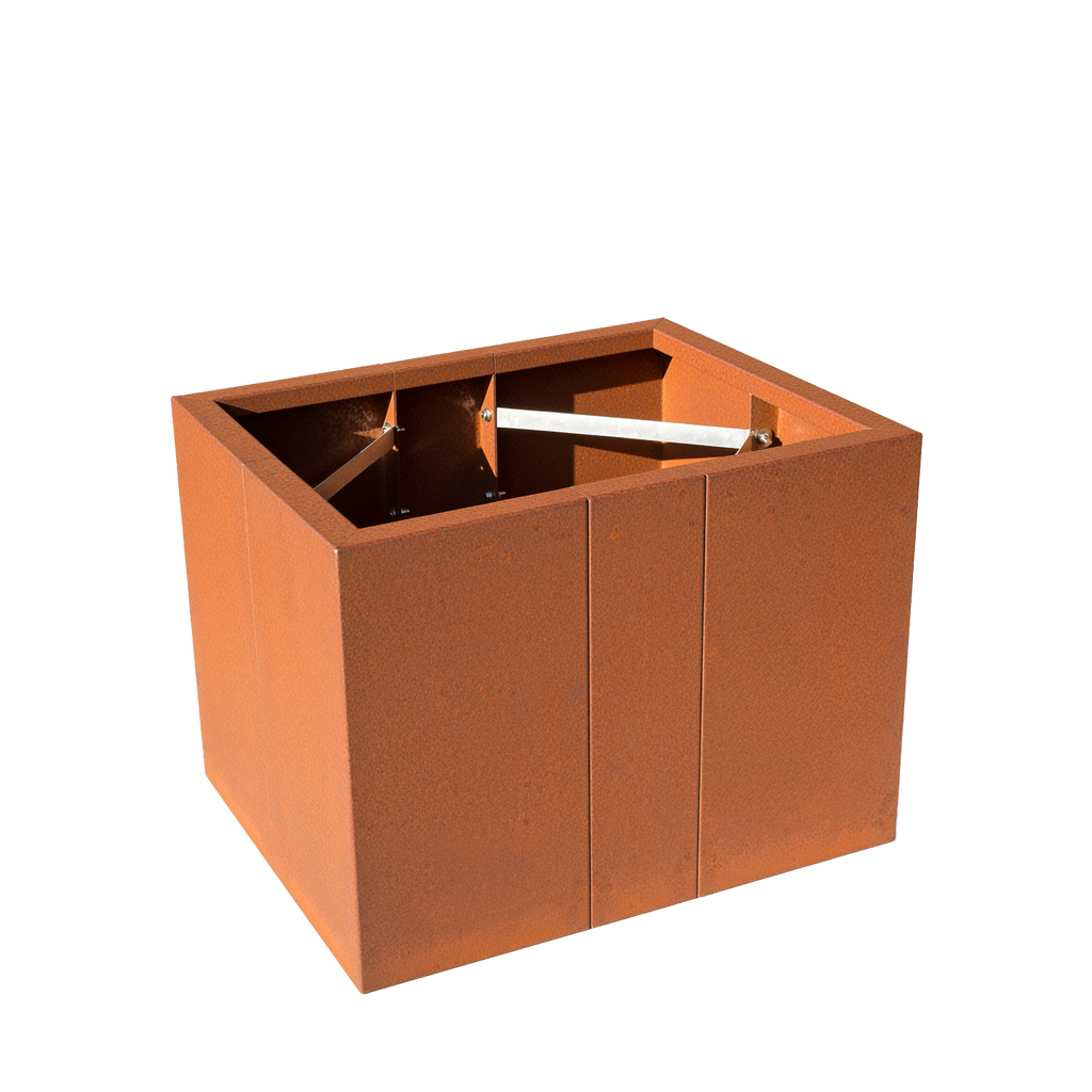 Stabiles Hochbeet aus Cortenstahl mit modularen Paneelen und Zugbändern