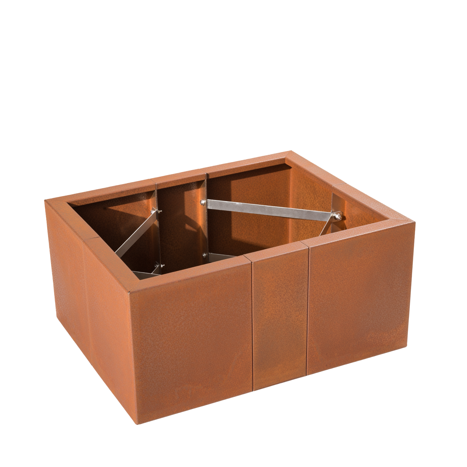 Niedriges Hochbeet Modular aus Cortenstahl mit Zugbändern für extra Stabilität