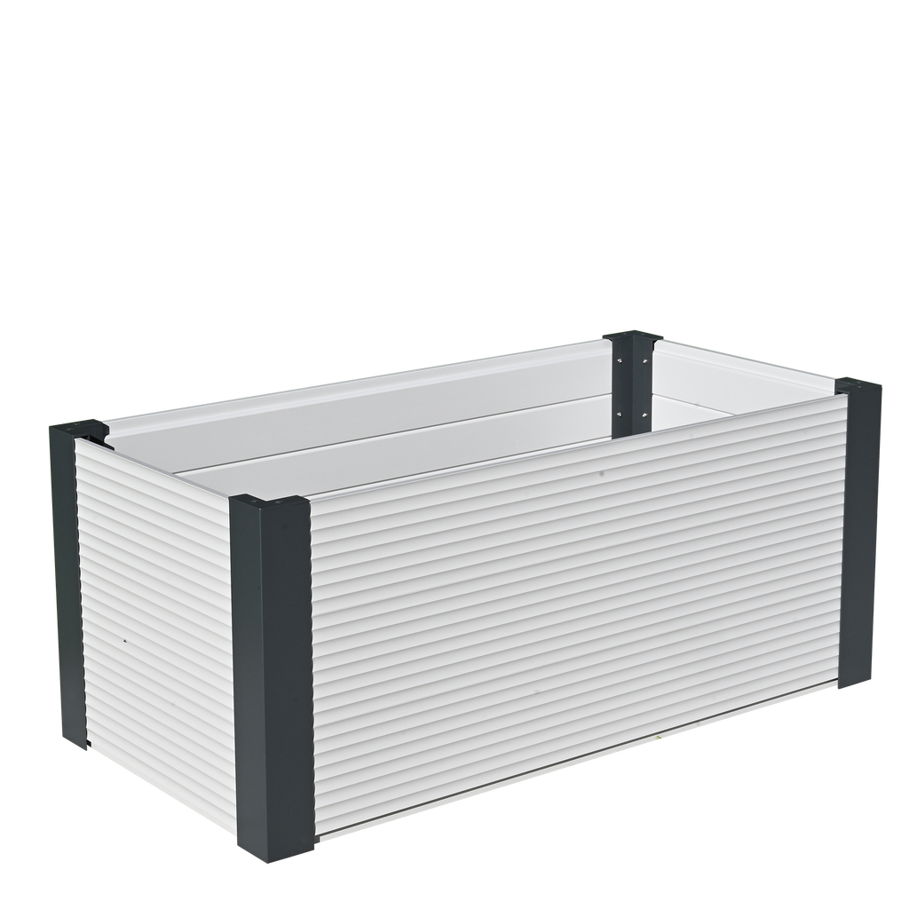 Hochbeet Janus mit hellen Paneelen und dunklen geraden Ecken aus Aluminium