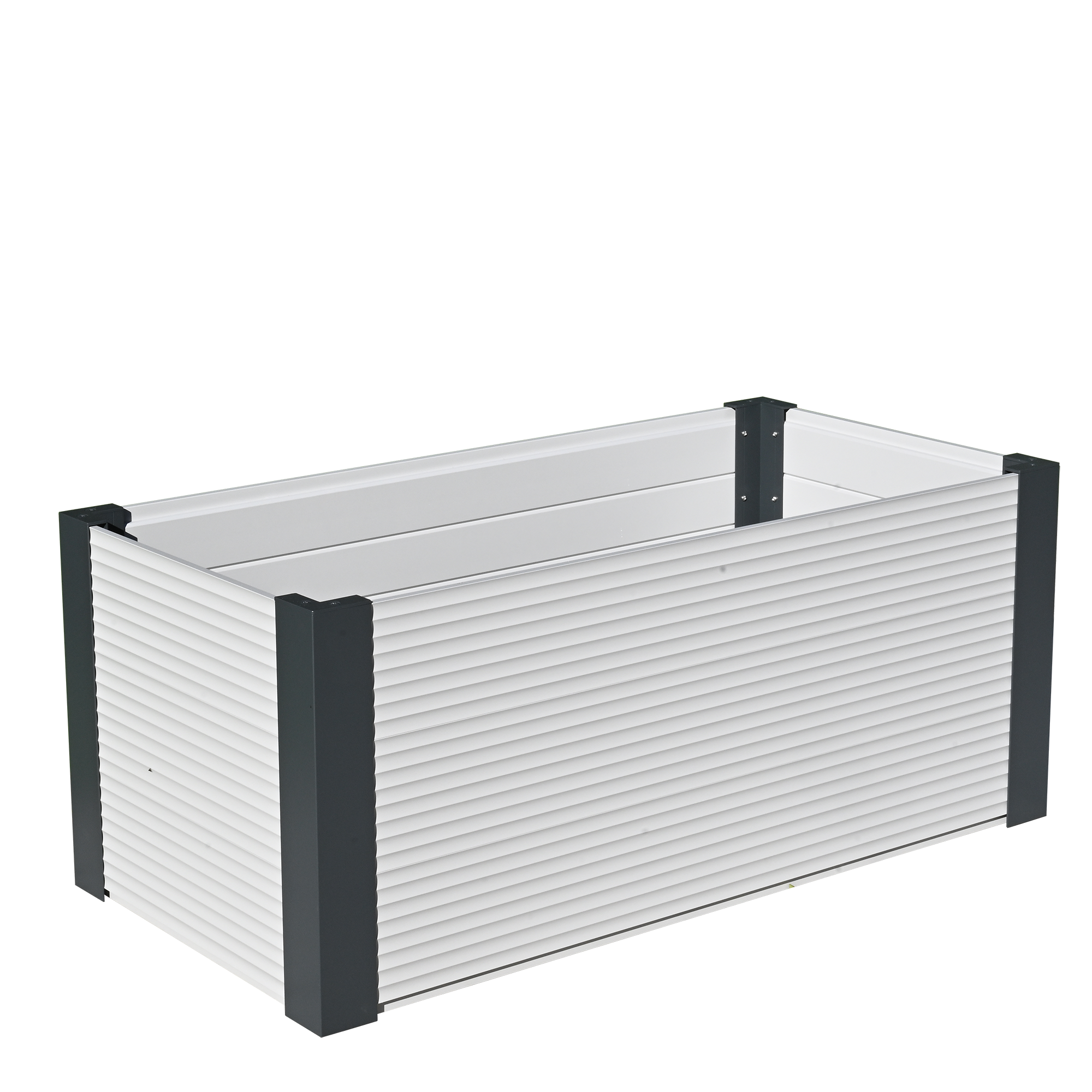 Hochbeet Janus mit hellen Paneelen und dunklen geraden Ecken aus Aluminium