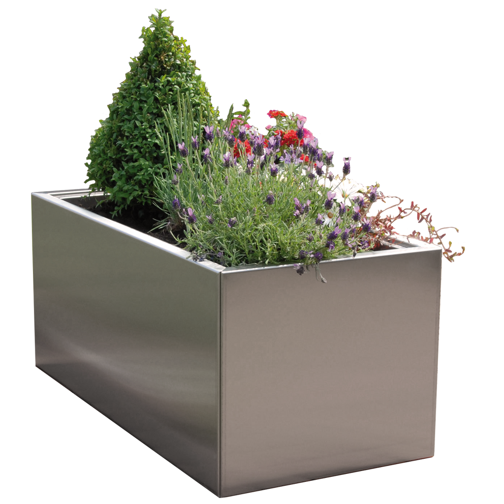 Bepflanzter Pflanzkasten Duplex aus Edelstahl mit entnehmbarem Kübel
