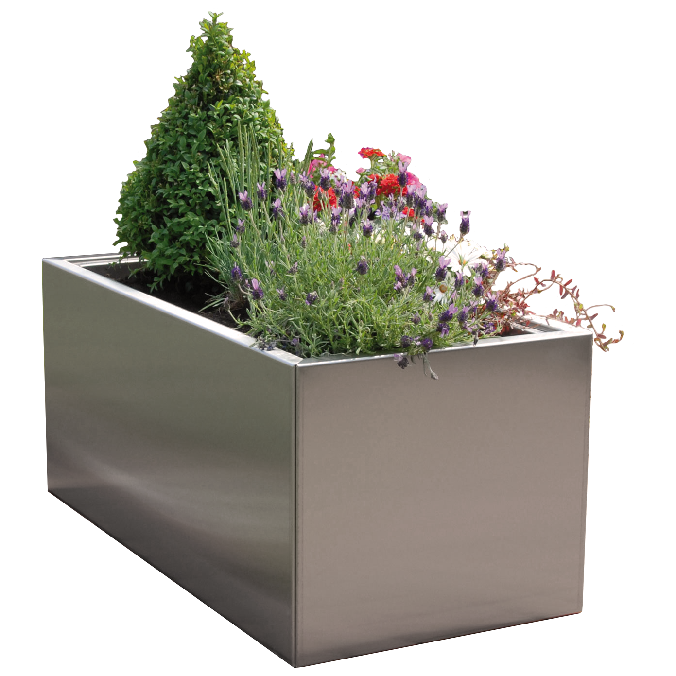 Bepflanzter Pflanzkasten Duplex aus Edelstahl mit entnehmbarem Kübel