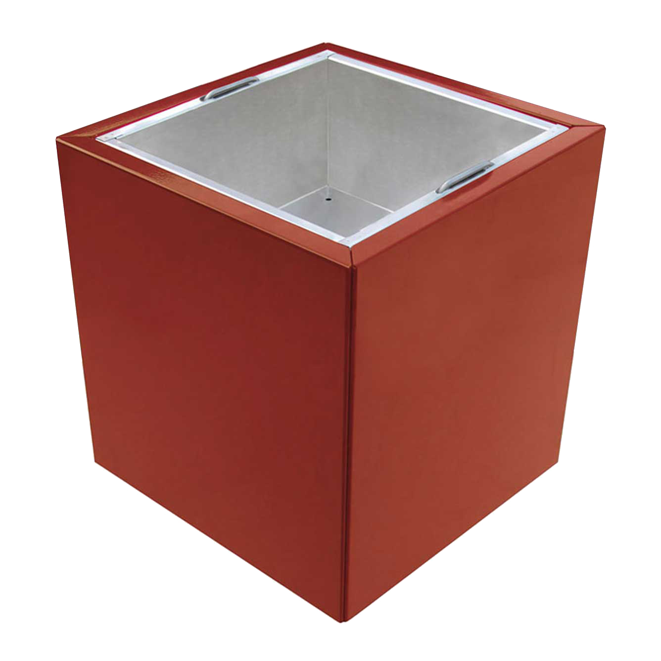 Roter Pflanzkasten Duplex aus beschichtetem Aluminium mit versenkbaren Griffen