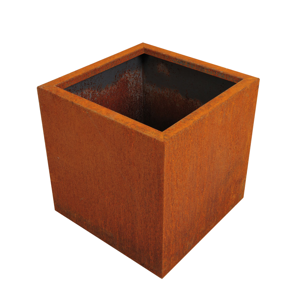 Pflanzkasten Basio quadratisch aus Cortenstahl nahtlos verschweißt