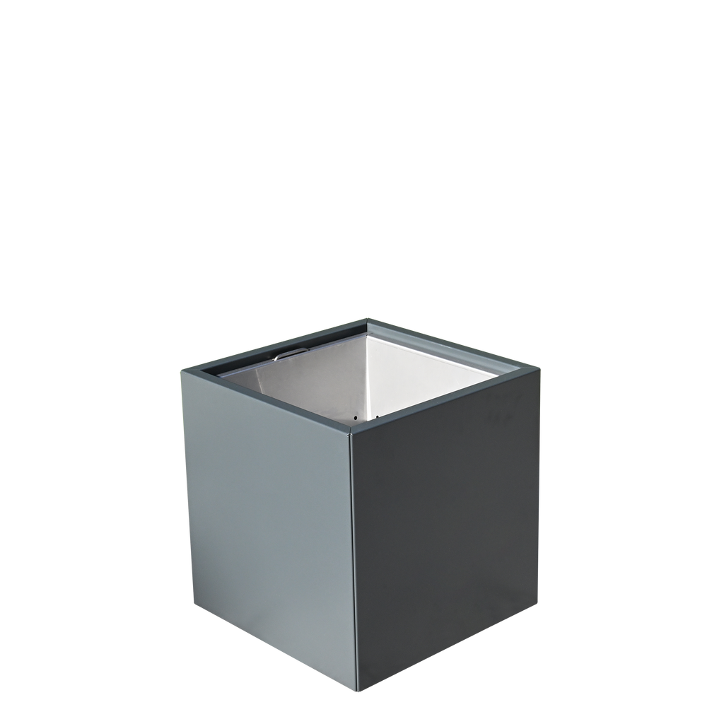 Grauer Aluminium Pflanzkasten Duplex mit entnehmbarem Trog und versenkbaren Henkeln