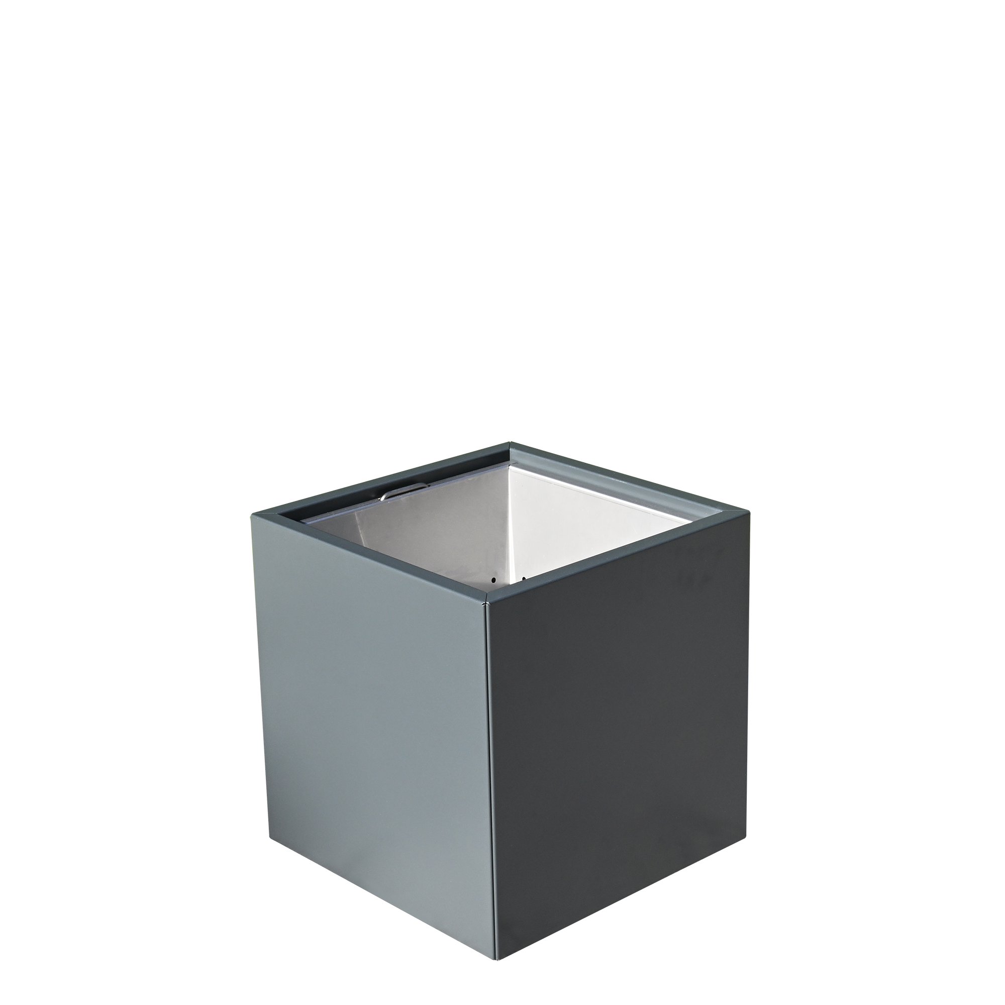 Grauer Aluminium Pflanzkasten Duplex mit entnehmbarem Trog und versenkbaren Henkeln