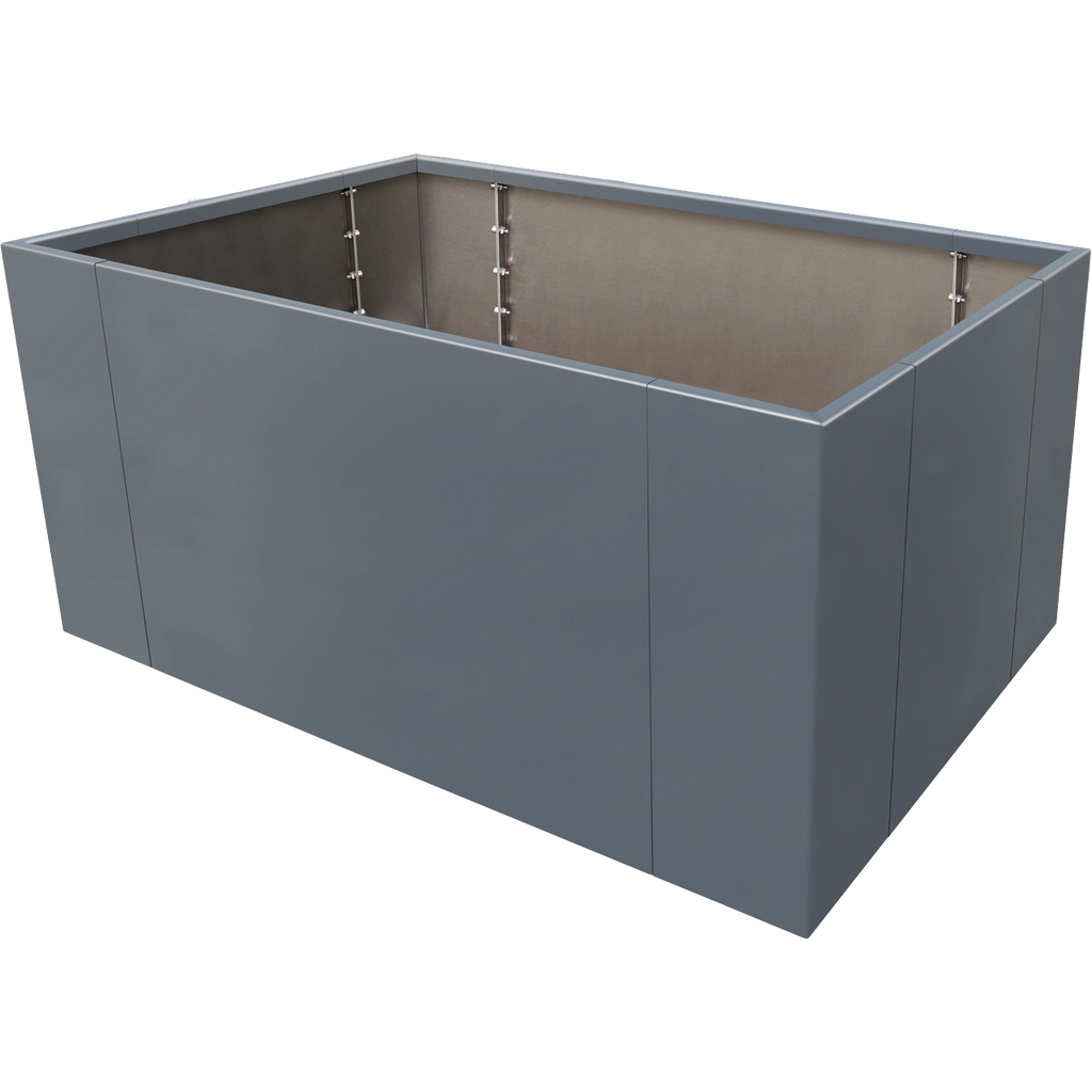 Modularer rechteckiger Pflanzkasten aus Aluminium mit grauer Lackierung zum selbst aufbauen