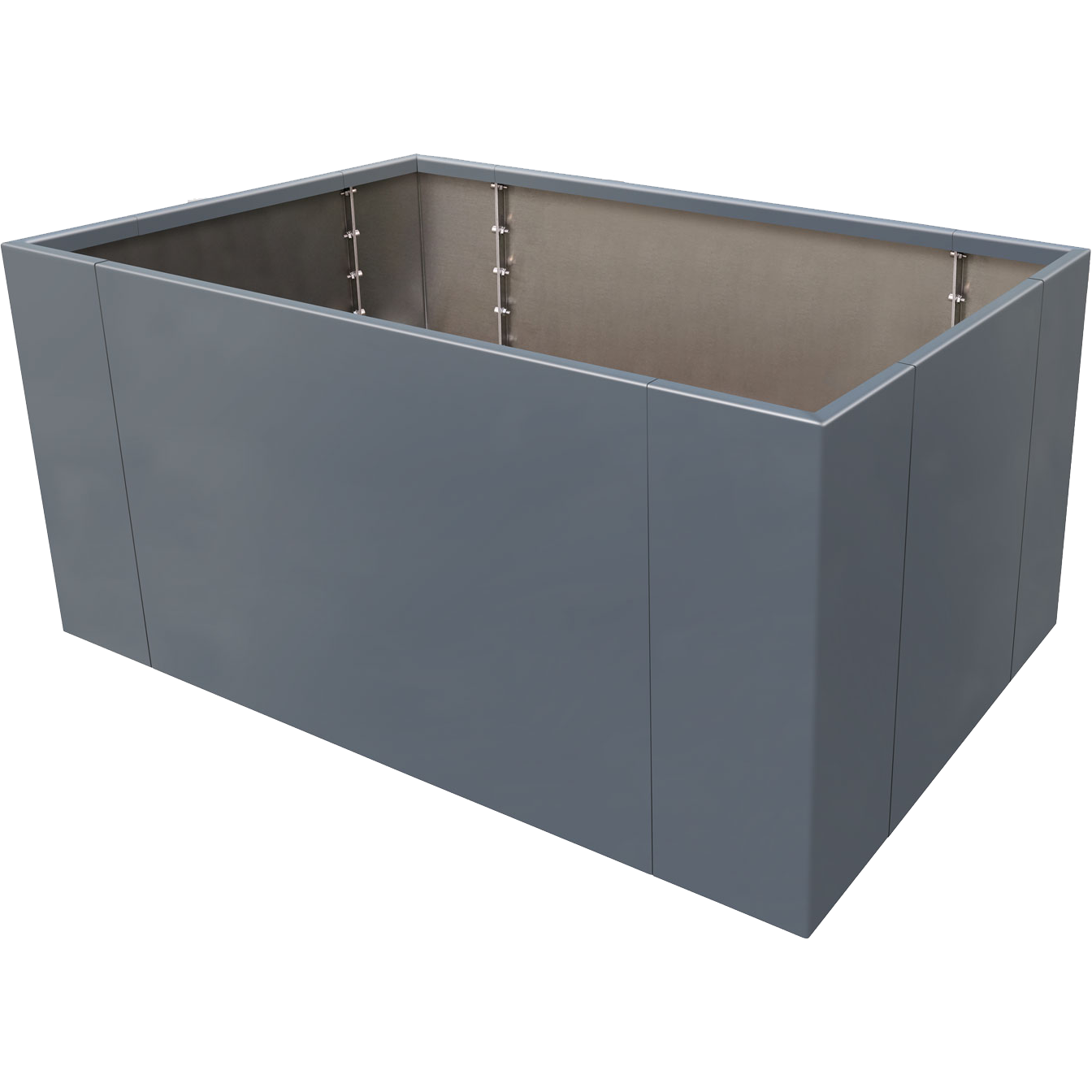 Modularer rechteckiger Pflanzkasten aus Aluminium mit grauer Lackierung zum selbst aufbauen