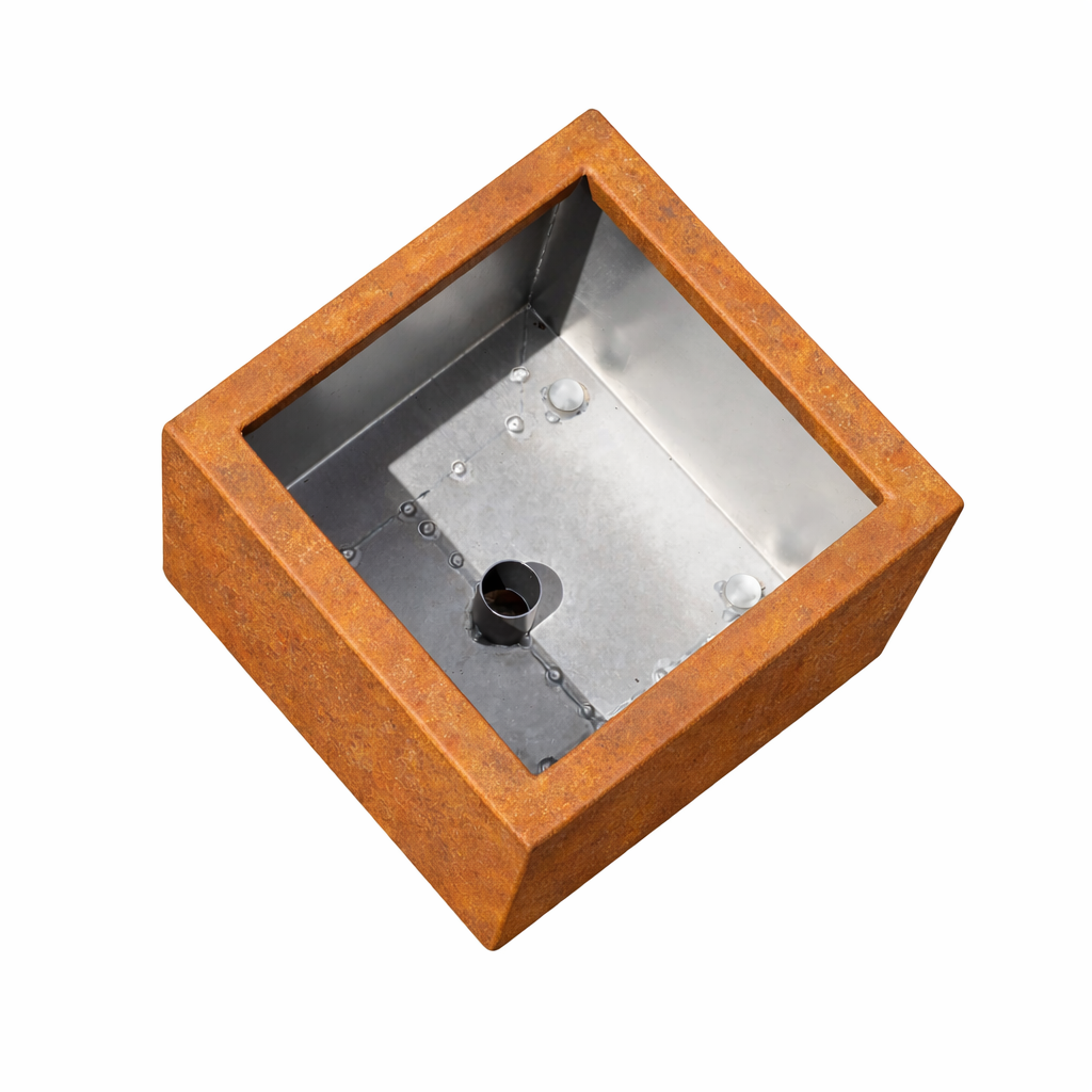 Pflanzkübel Cortenstahl Clarus mit Ablaufstutzen zum Wasser speichern