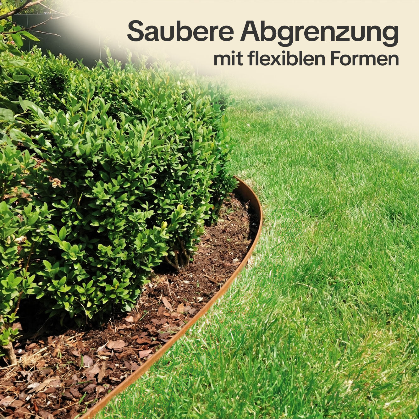 Saubere Abgrenzung mit flexiblen Formen durch die biegsame Rasenkante aus Cortenstahl für Beete im Garten