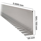 Die flexible Rasenkante aus Edelstahl und Aluminium ist 3 m lang, 10-15 cm hoch und 5 cm breit mit den Auflageschenkeln.