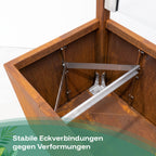 Der Pflanzkasten aus Corten-Stahl mit Edelrost hat stabile Eckverbindungen gegen Verformungen.