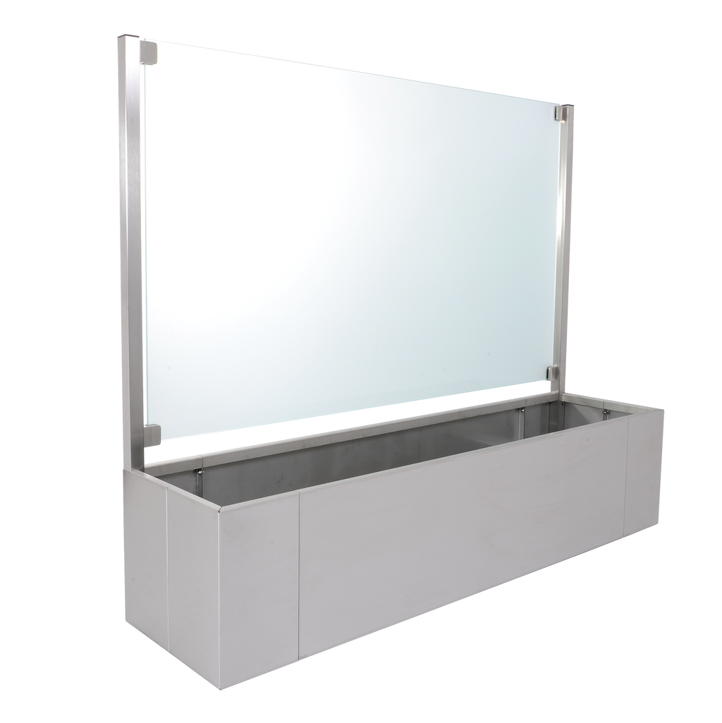 Edelstahl Pflanzkasten Ventus mit Sichtschutz Glasscheibe außen durchsichtig oder milchig