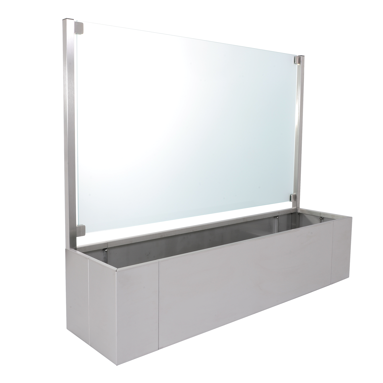 Edelstahl Pflanzkasten Ventus mit Sichtschutz Glasscheibe außen durchsichtig oder milchig