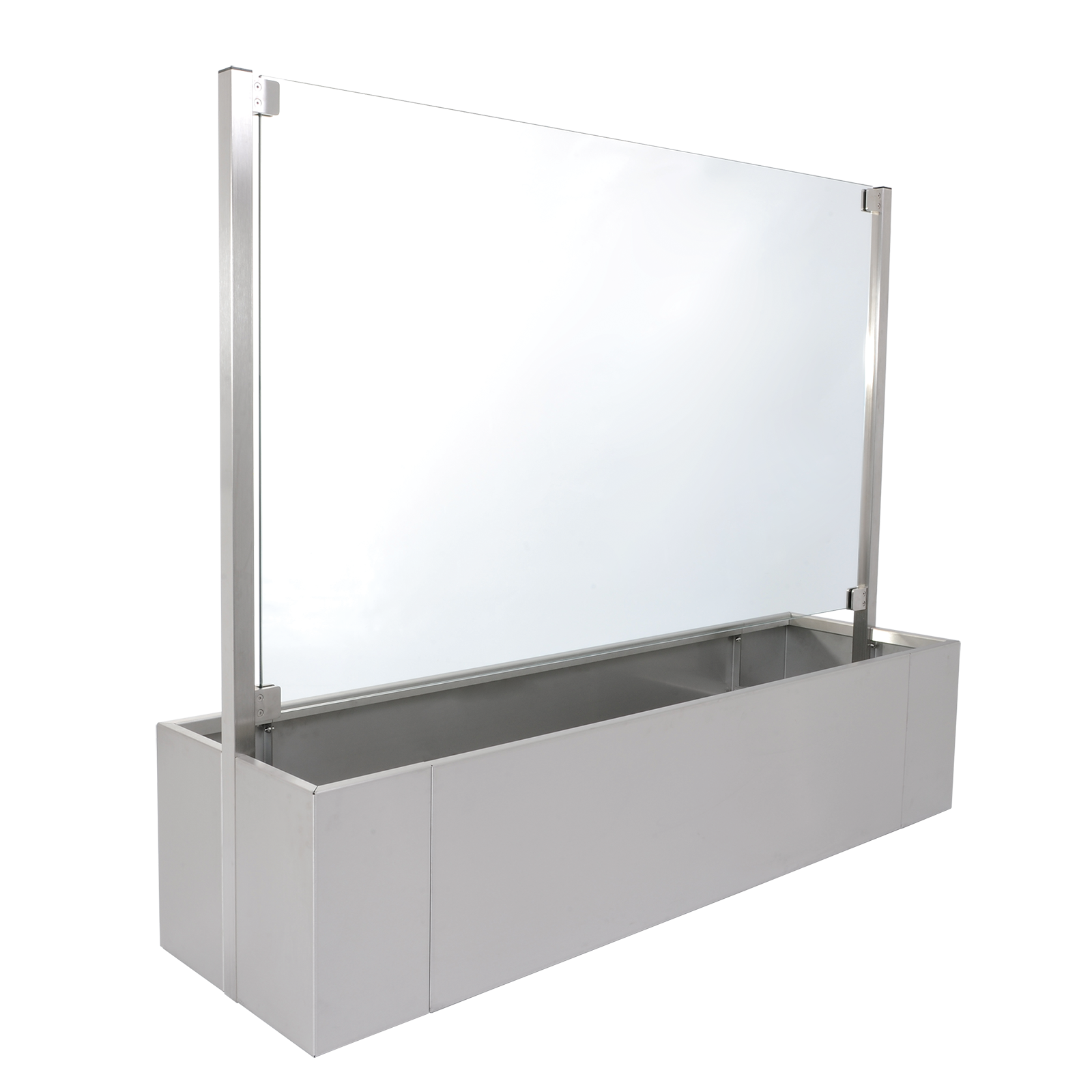 Sichtschutz & Windschutz Pflanzkasten Ventus aus Edelstahl rostfrei mit mittiger Glasscheibe zum bepflanzen von beiden Seiten