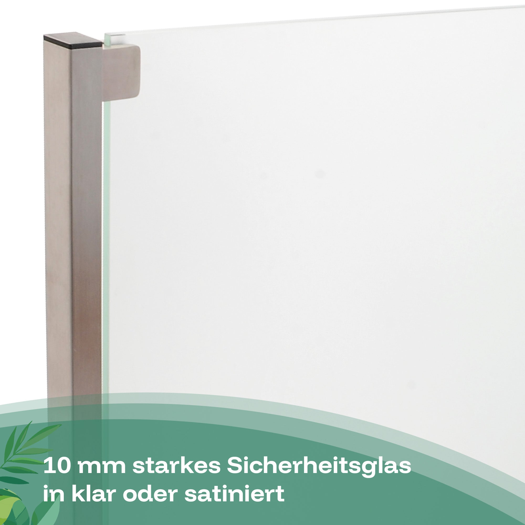 Der Sichtschutzpflanzkasten Ventus aus Edelstahl hat 10 mm starkes Sicherheitsglas in klar oder satiniert.