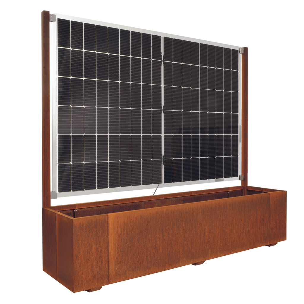 Sichtschutz Pflanzkasten mit Solarpanel Modular Sol (Cortenstahl)