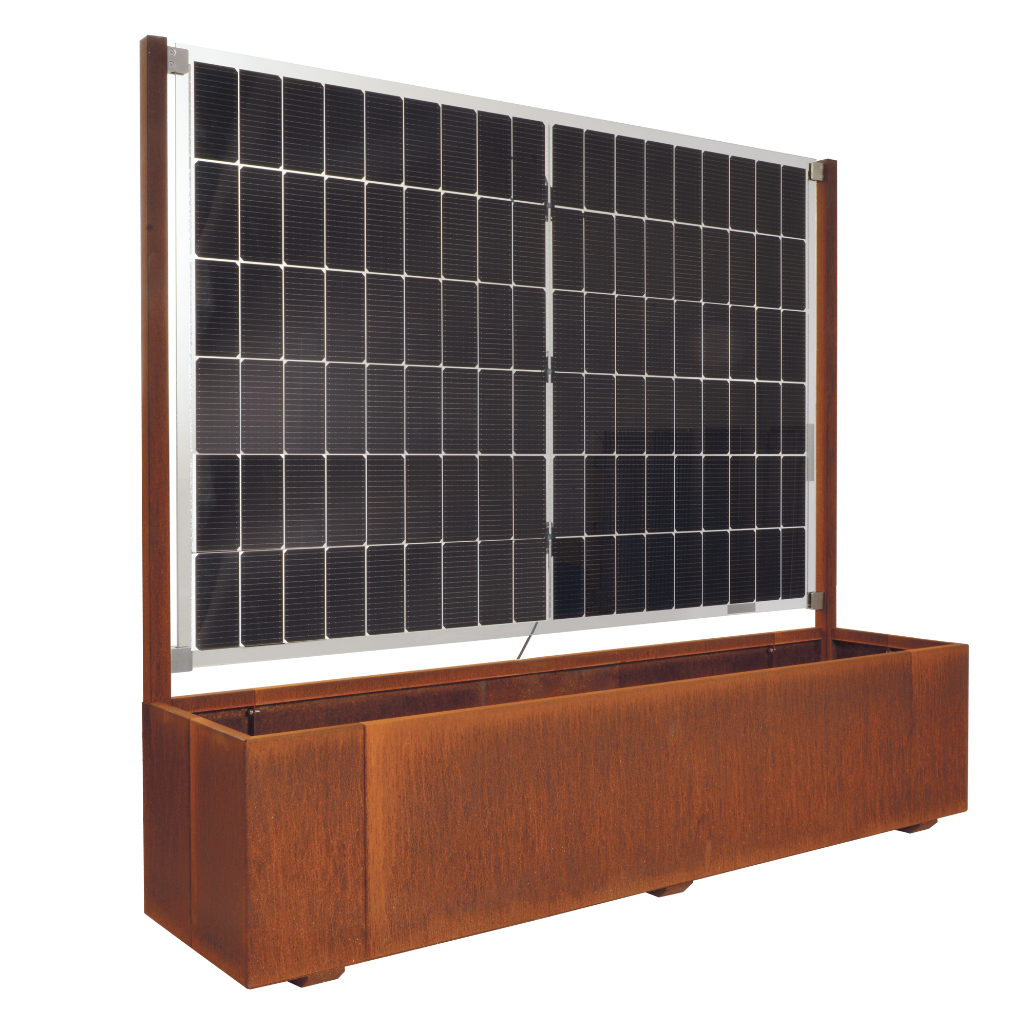 Sichtschutz Pflanzkasten mit Solarpanel Modular Sol (Cortenstahl)