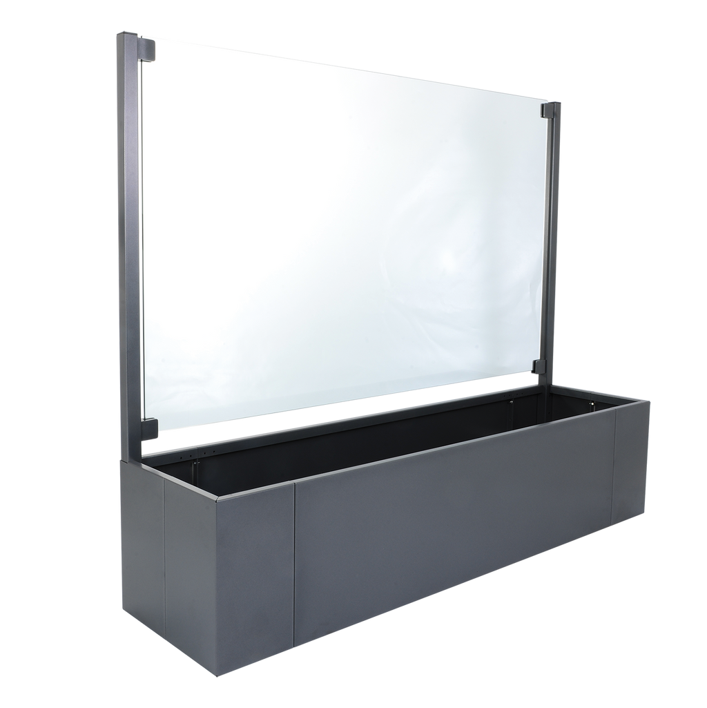 Sichtschutz Pflanzkasten Ventus aus Aluminium grau lackiert mit Windschutz außen