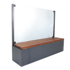 Sichtschutz aus Aluminium mit Glasscheibe mit Holz Sitzbank inklusive Windschutz