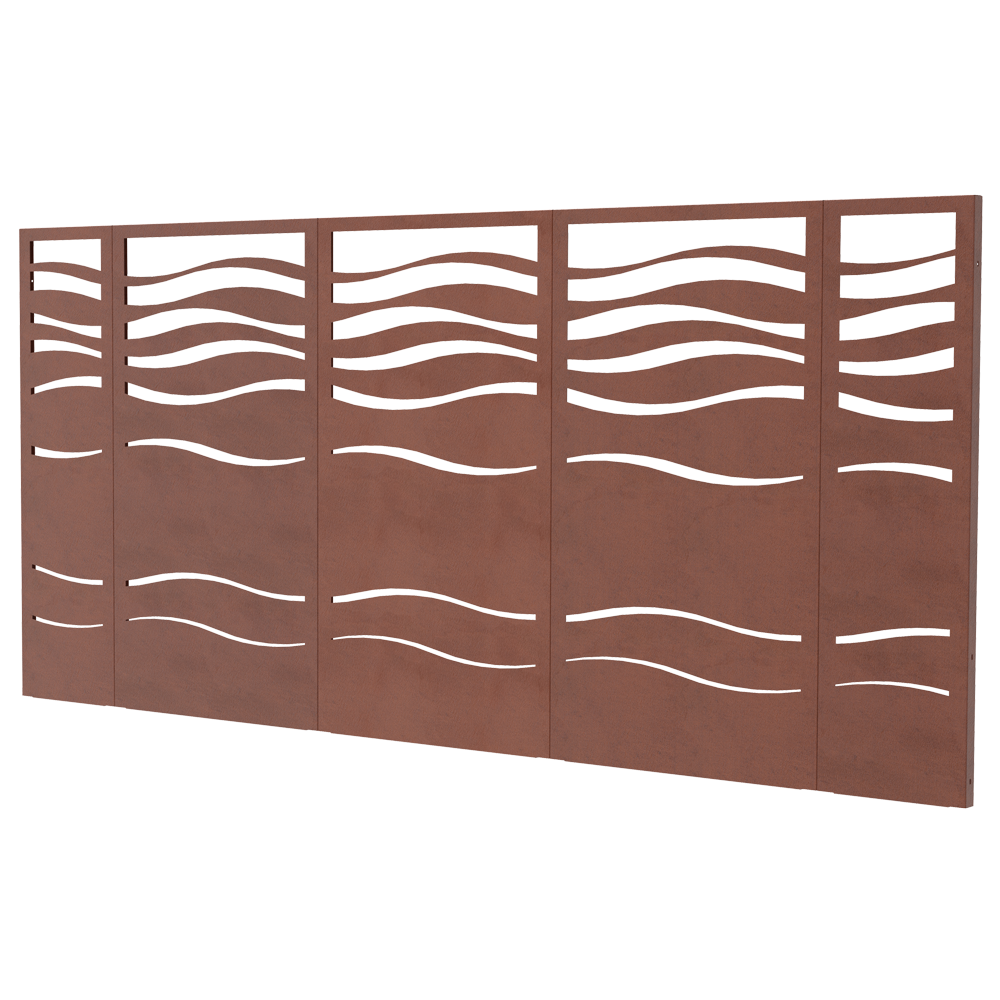 Sichtschutzwand mit geschwungenem Muster aus mehreren Paneelen