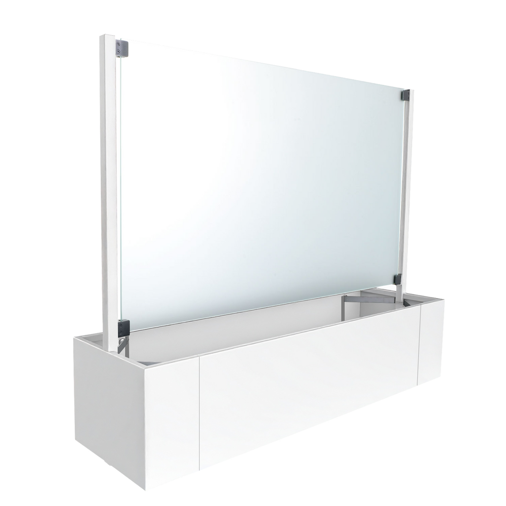 Weißer Pflanzkasten Ventus aus Aluminium mit Sichtschutz Glas mittig zum beidseitigen befüllen