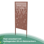 Das Sichtschutzzaun-Panel mit Lasermuster wird fest verankert mit den beiliegenden Betonankern.