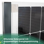 Bifaziales Solarpanel mit doppelseitiger Energiegewinnung am Solarpflanzkasten aus Aluminium