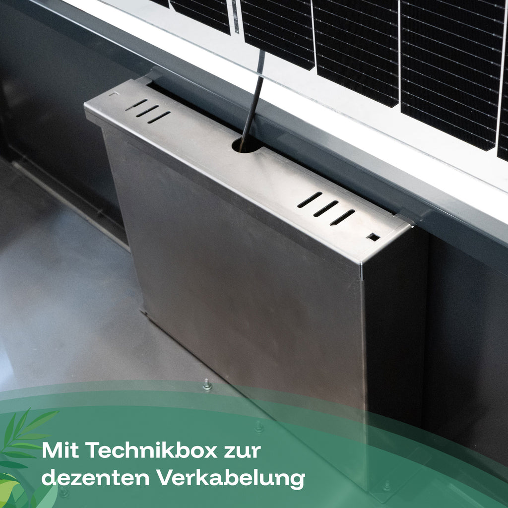 Solarpflanzkasten mit Technik-Box zur dezenten Verkabelung aus Aluminium