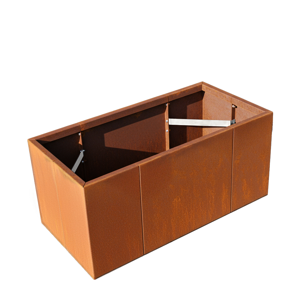 Unbepflanzter Pflanzkasten Modular aus Cortenstahl mit Zugbändern