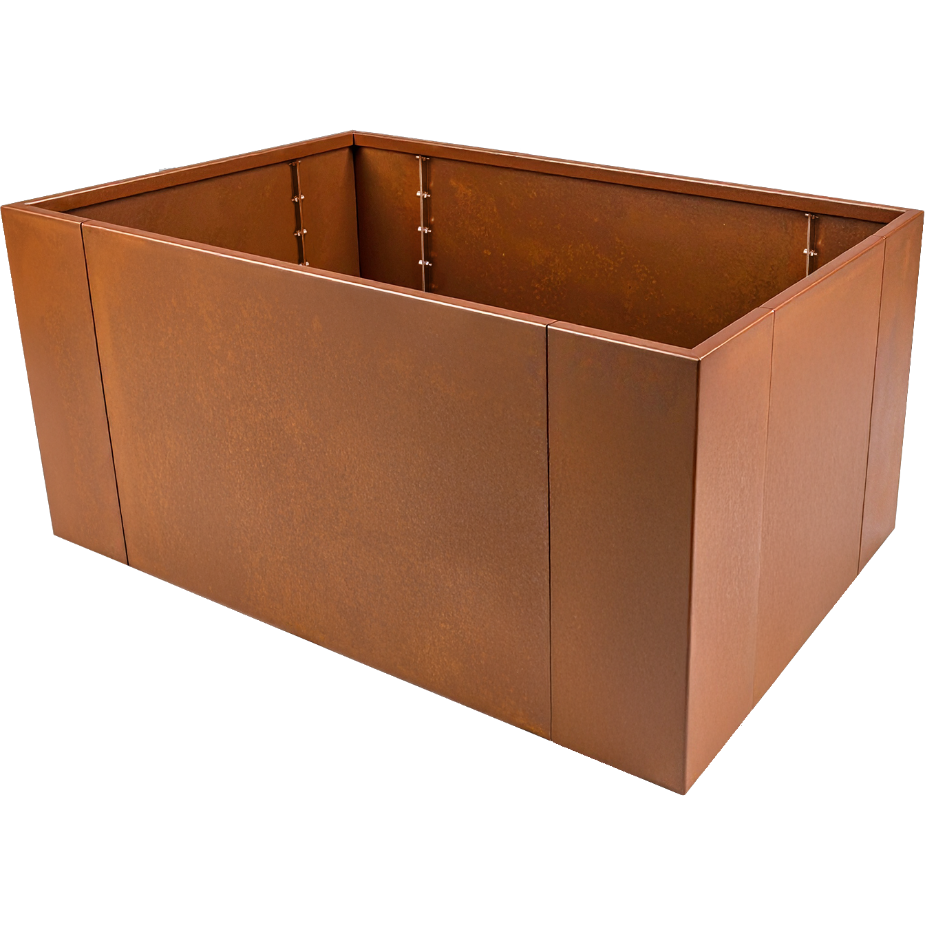 Modularer Pflanzkasten aus Cortenstahl mit Edelrost in rechteckiger Konfiguration