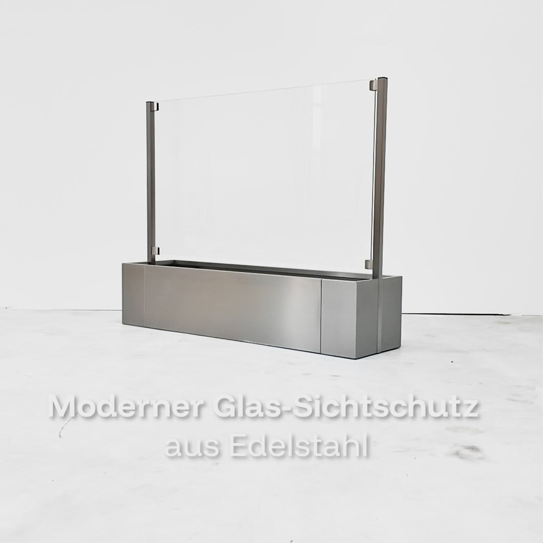 Moderner Glas-Sichtschutz aus Edelstahl. Produktvideo aus der Produktion direkt vom Hersteller aus Deutschland