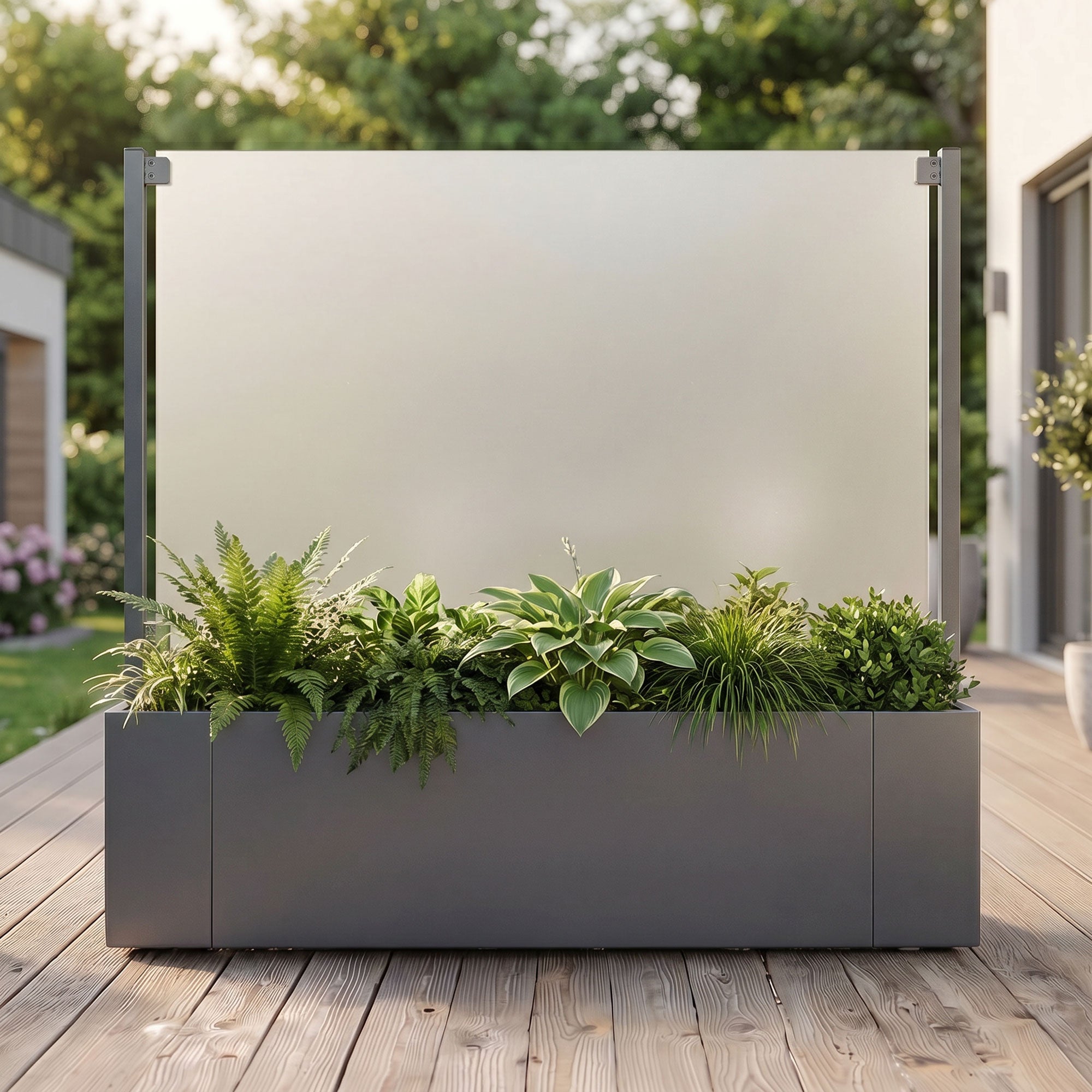 Sichtschutz Pflanzkasten Ventus mit Glaswand seitlich (Aluminium)