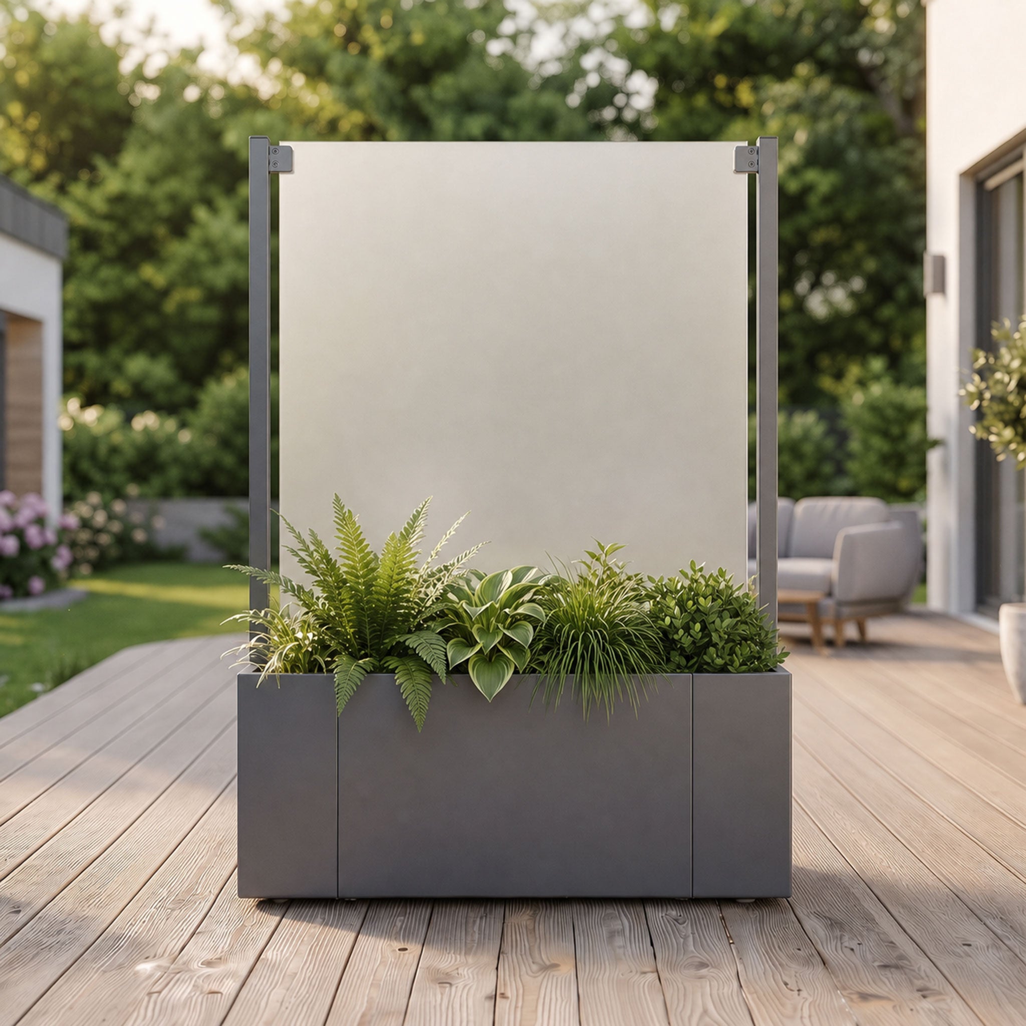 Sichtschutz Pflanzkasten Ventus mit Glaswand seitlich (Aluminium)