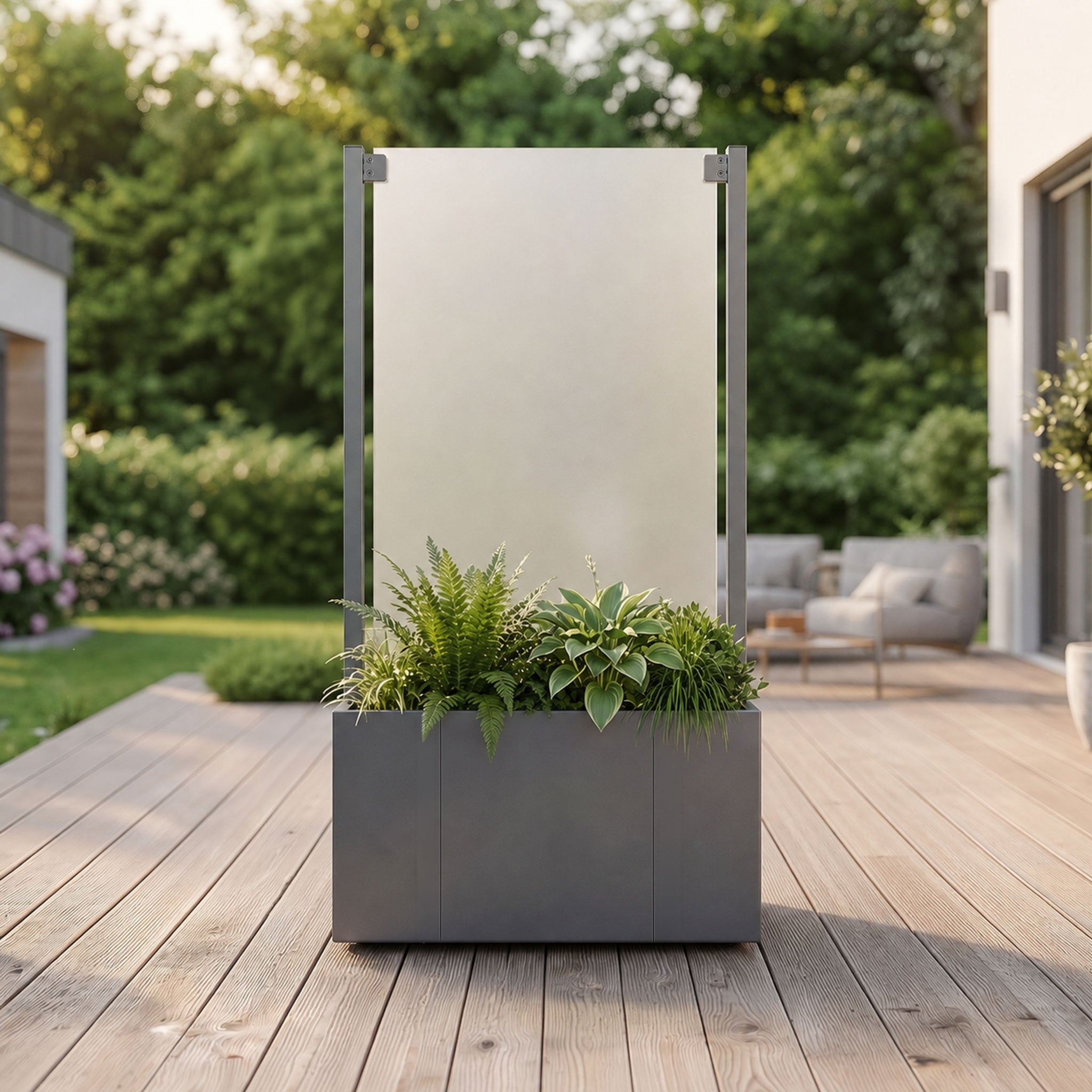 Sichtschutz Pflanzkasten Ventus mit Glaswand seitlich (Aluminium)