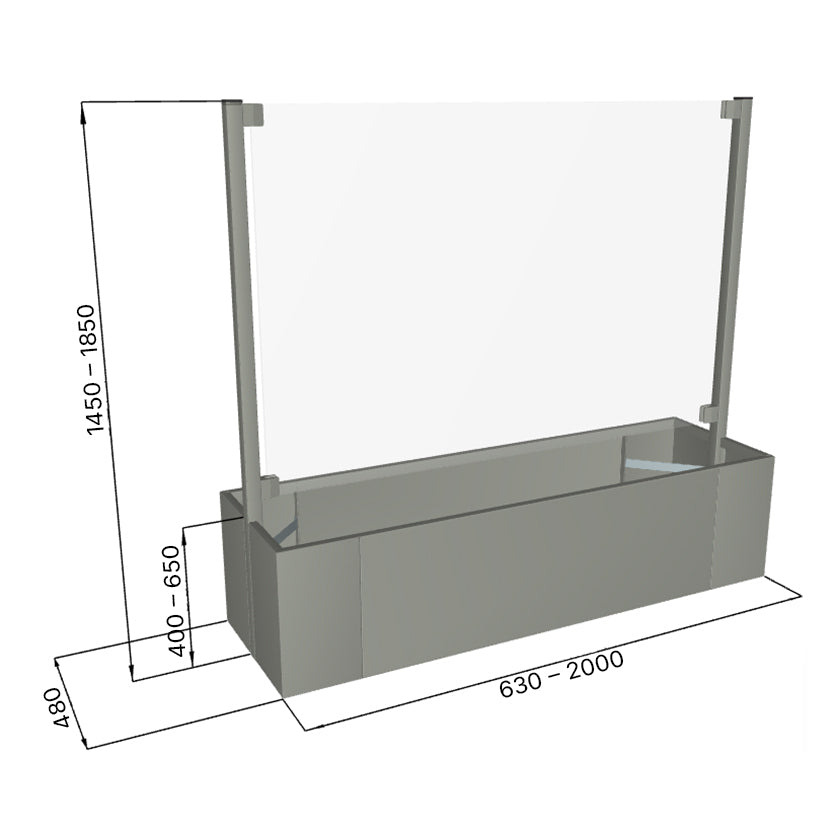 Sichtschutz Pflanzkasten Ventus mit Glaswand mittig (Aluminium)