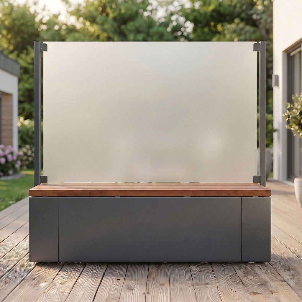 Sichtschutz Sitzbank Ventus mit Glaswand (Aluminium)