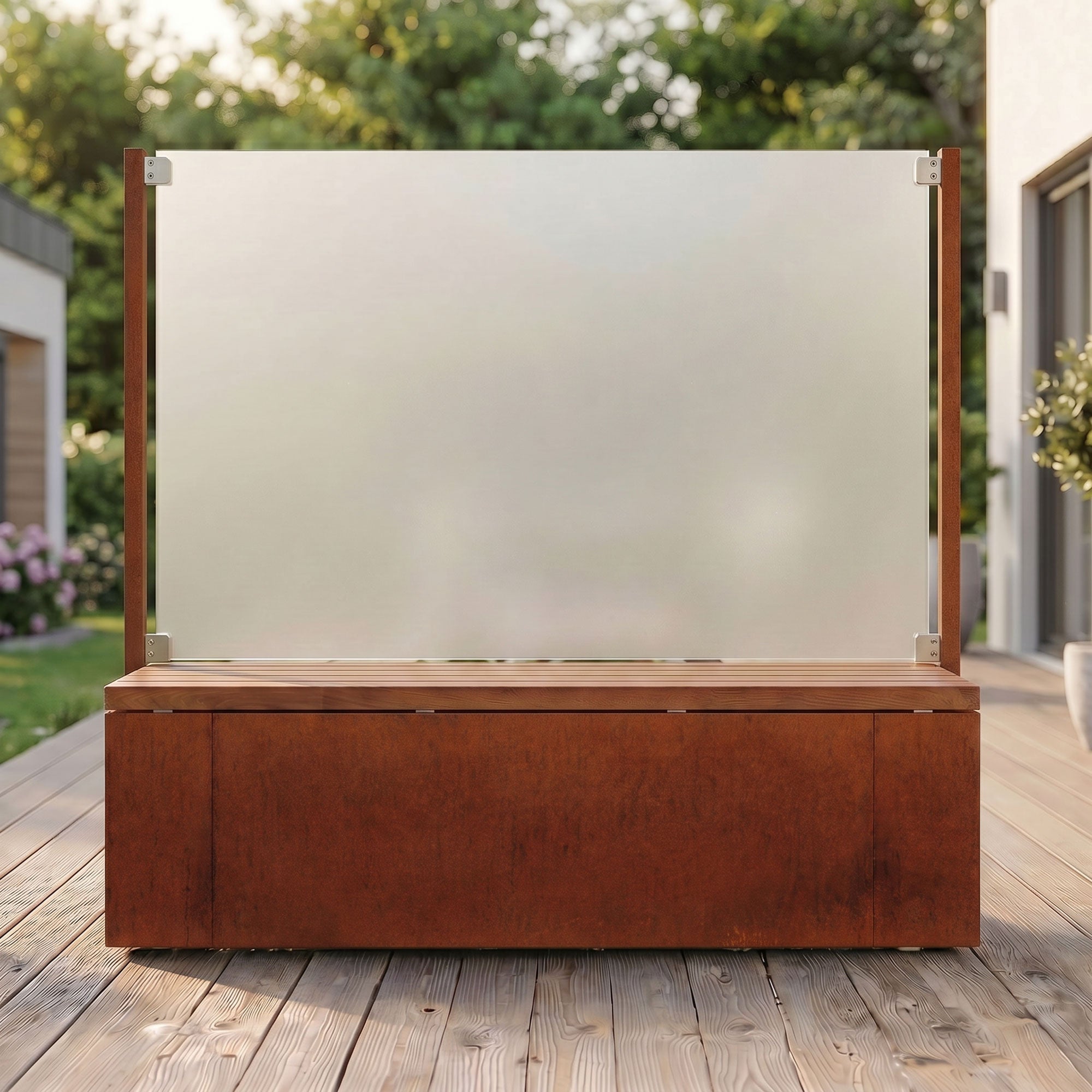 Sichtschutz Sitzbank Ventus mit Glaswand (Cortenstahl)