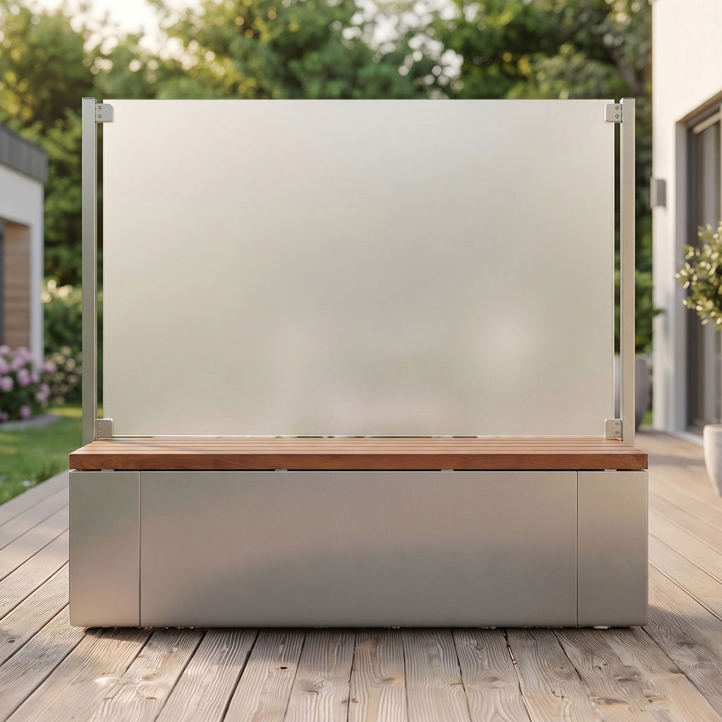 Sichtschutz Sitzbank Ventus mit Glaswand (Edelstahl)