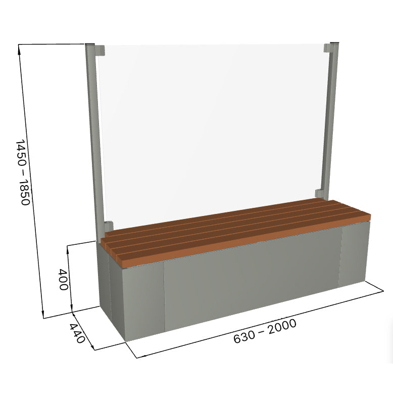 Sichtschutz Sitzbank Ventus mit Glaswand (Aluminium)